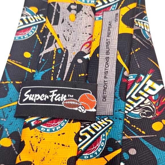 Detroit Pistons Necktie Burst Repeat Allover Print NBA Basketball Super Fan - Picture 4 of 7